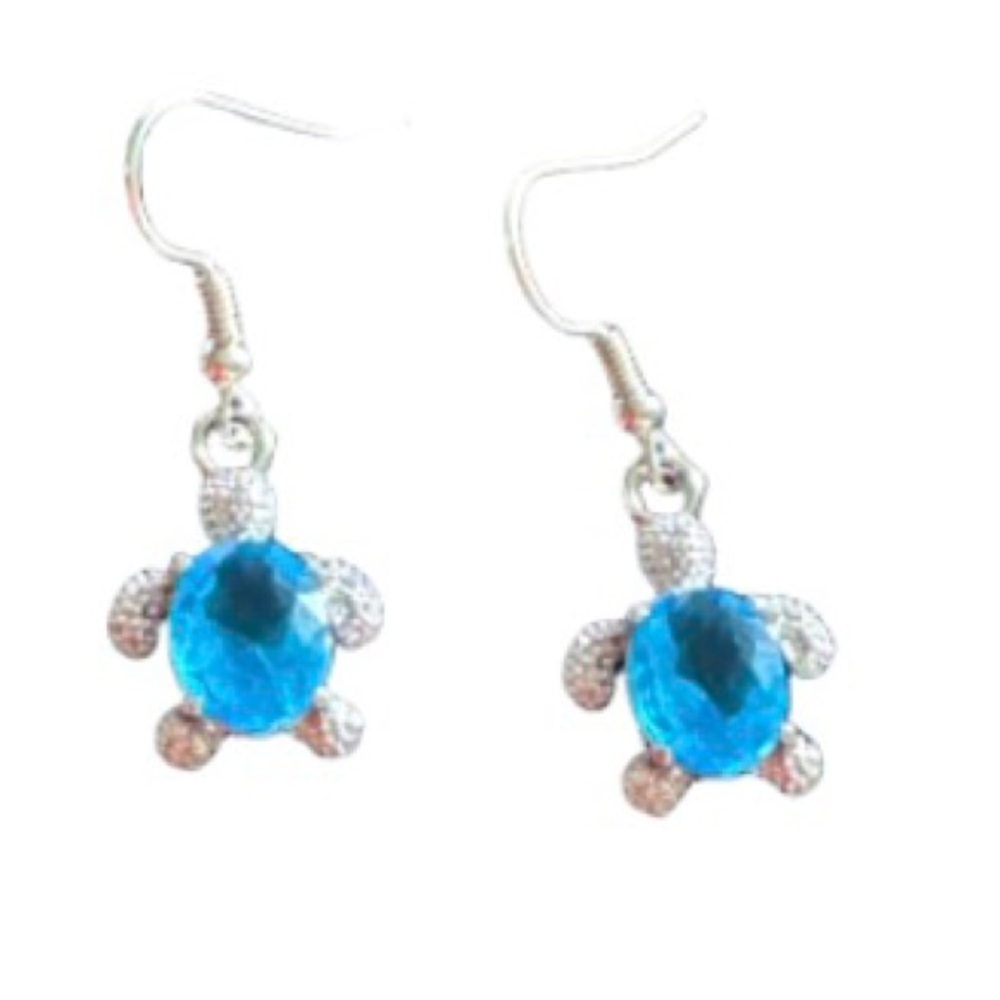 Blue Crystal gemstone Turtle Drop Earrings - Women Jewelry